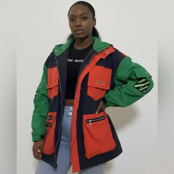 Vibrant Green and Orange Colorblock Jacket - Picture 4 of 9